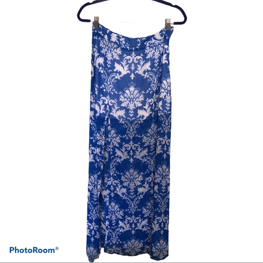 Show Me Your Mumu blue white maxi skirt